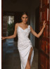 Spaghetti Straps Ivory Satin High Slit Sexy Wedding Dress